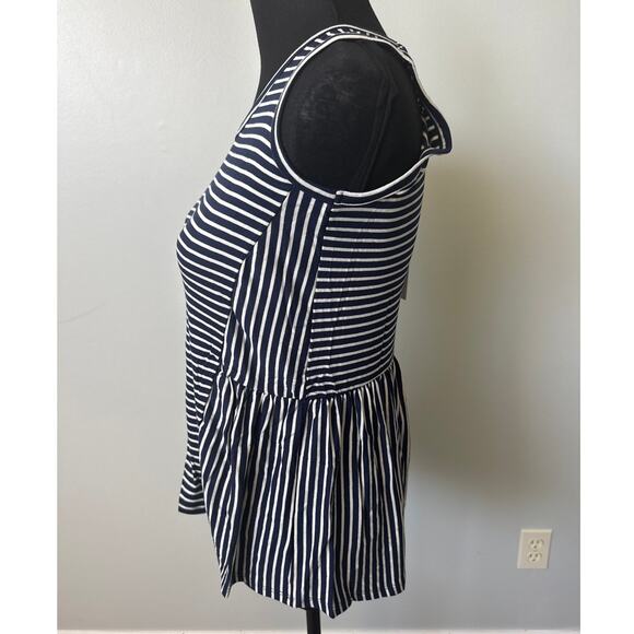 ModCloth Navy Blue Striped V Neck Peplum Sleeveless Top Nautical Sz XXS NWT - Picture 3 of 9